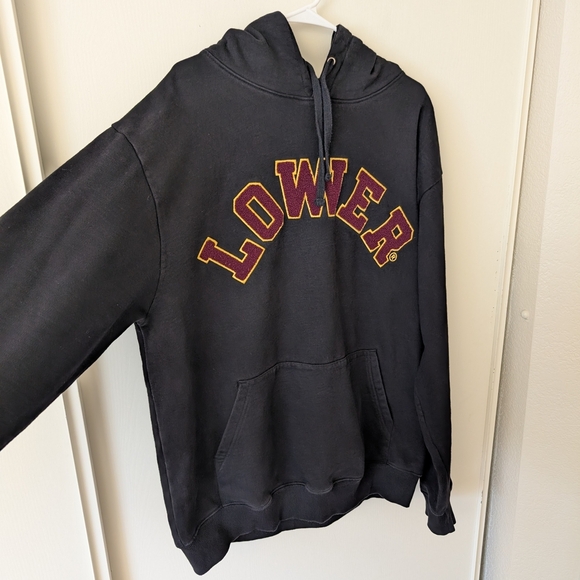 LOWER Mens XL Set Hood 100% Cotton Black Hoodie Sweatshirt Streetwear Casual - Picture 5 of 9